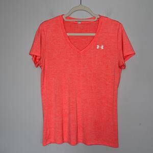 Under Armour Womens Tech Twist Orange Shirt Size M Loose Fit Cooling Workout